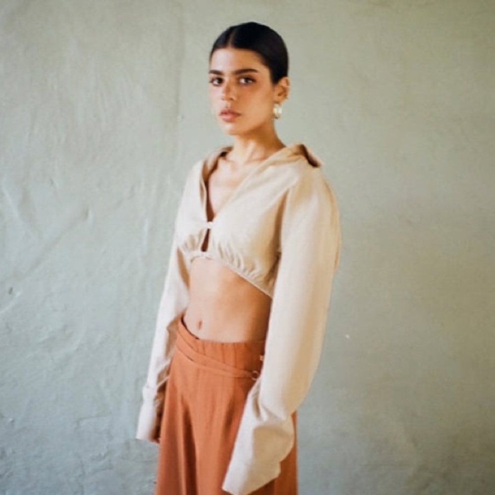 Zara: Beige Long Sleeve Crop Top